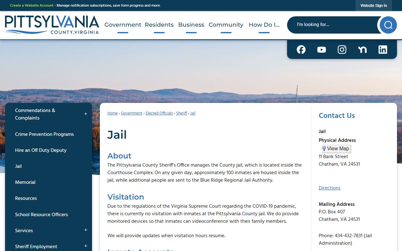 Pittsylvania County Jail official county page