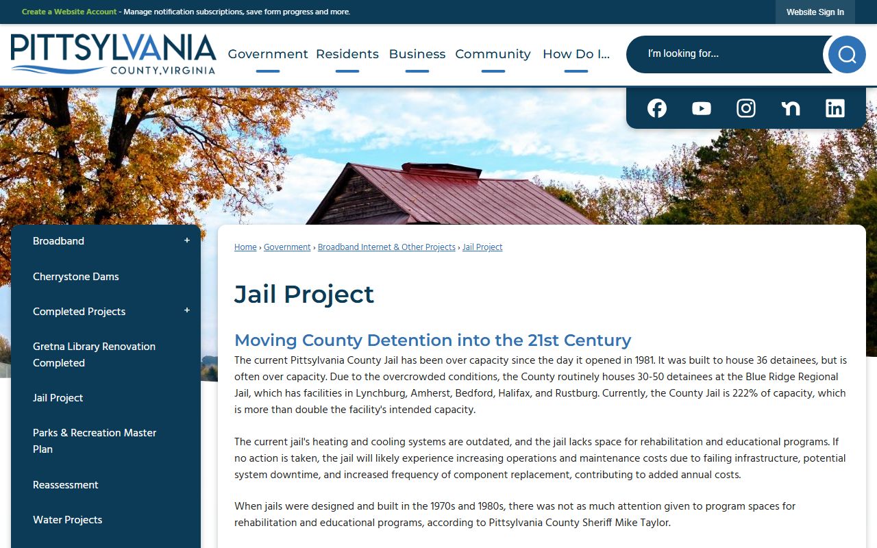 Pittsylvania County inmate population jail project and overcrowding information