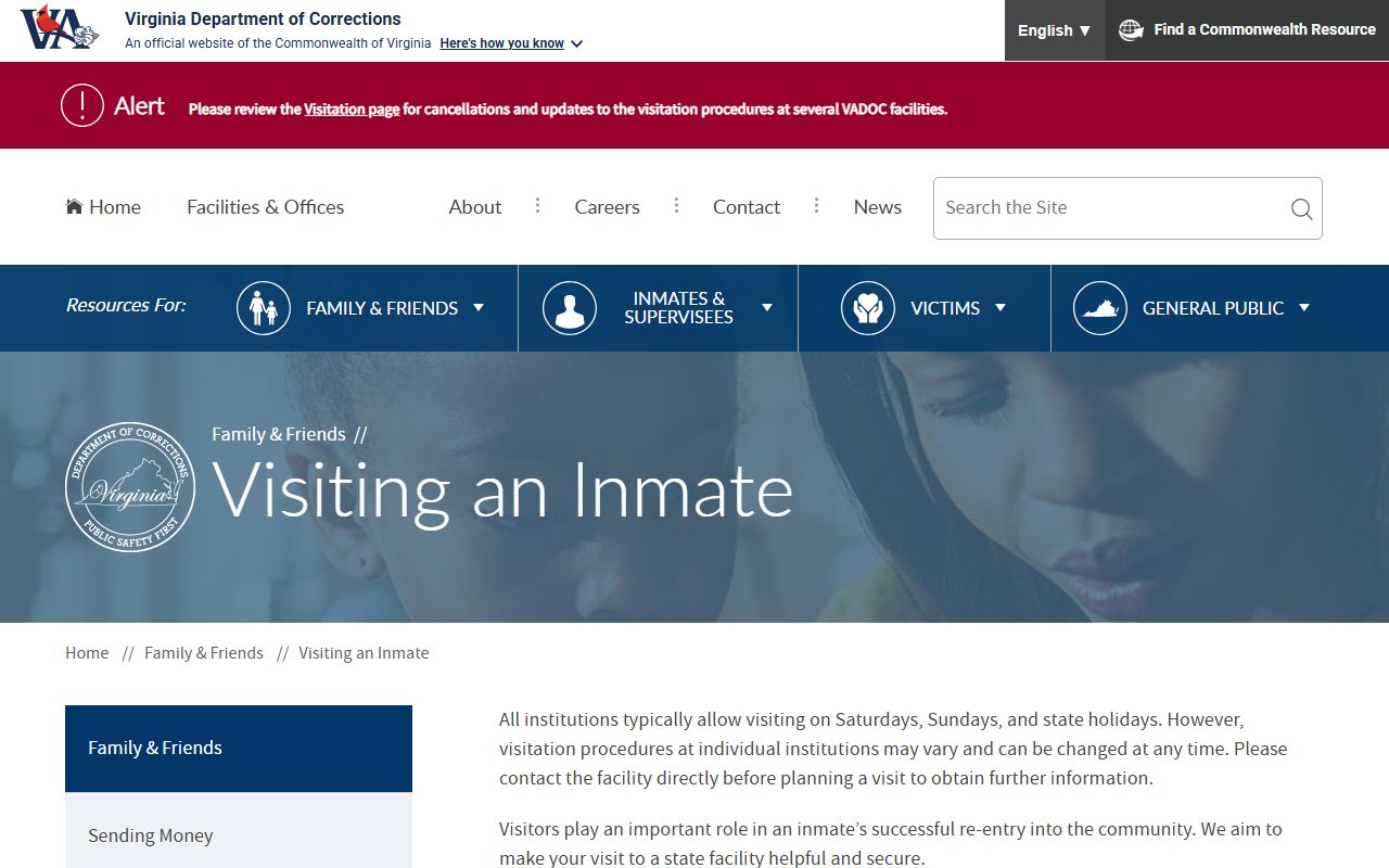 VADOC visitation application and scheduling guidance